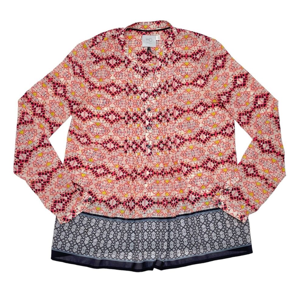 Anthropologie HD In Paris Top Size 2 Pleated Button Front Blouse Boho Hippie